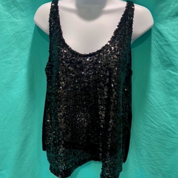 Black Sequin Front Tank Top Size Medium - Picture 1 of 9